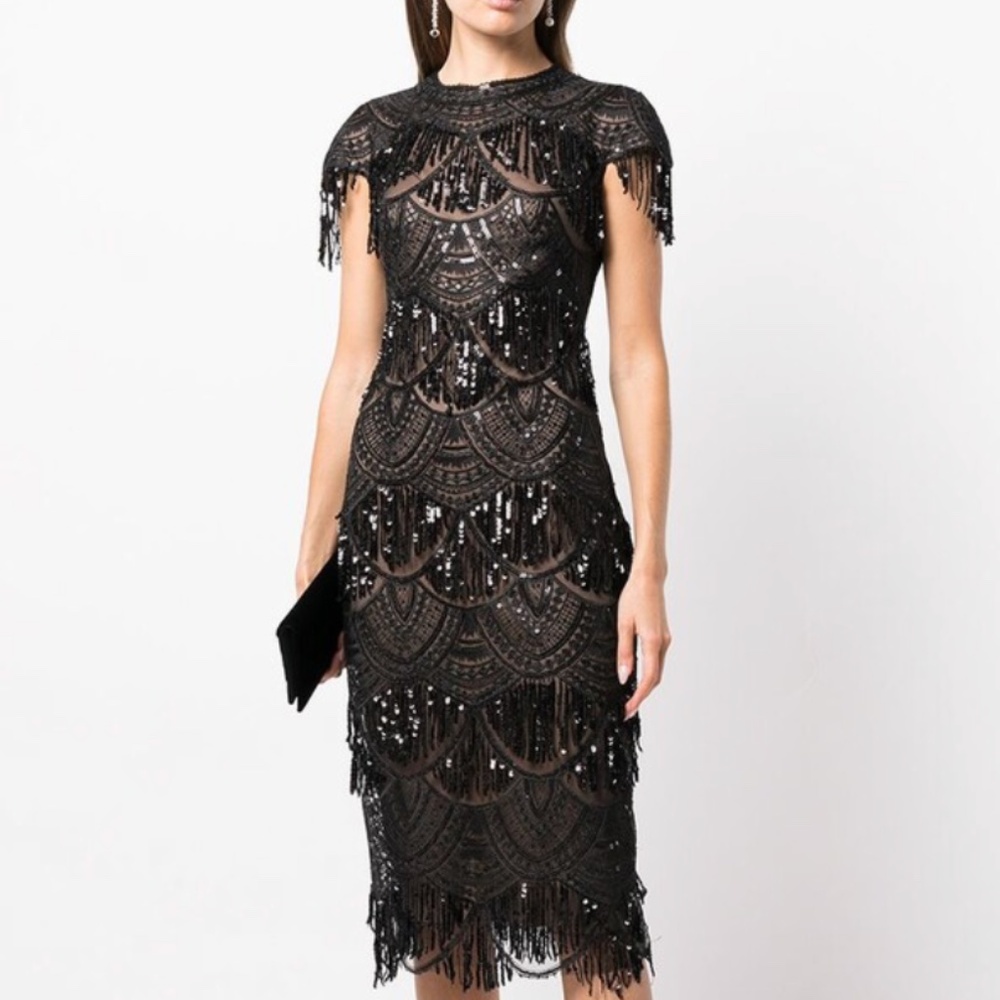 Tadashi Shoji Black Sequin Midi Dress